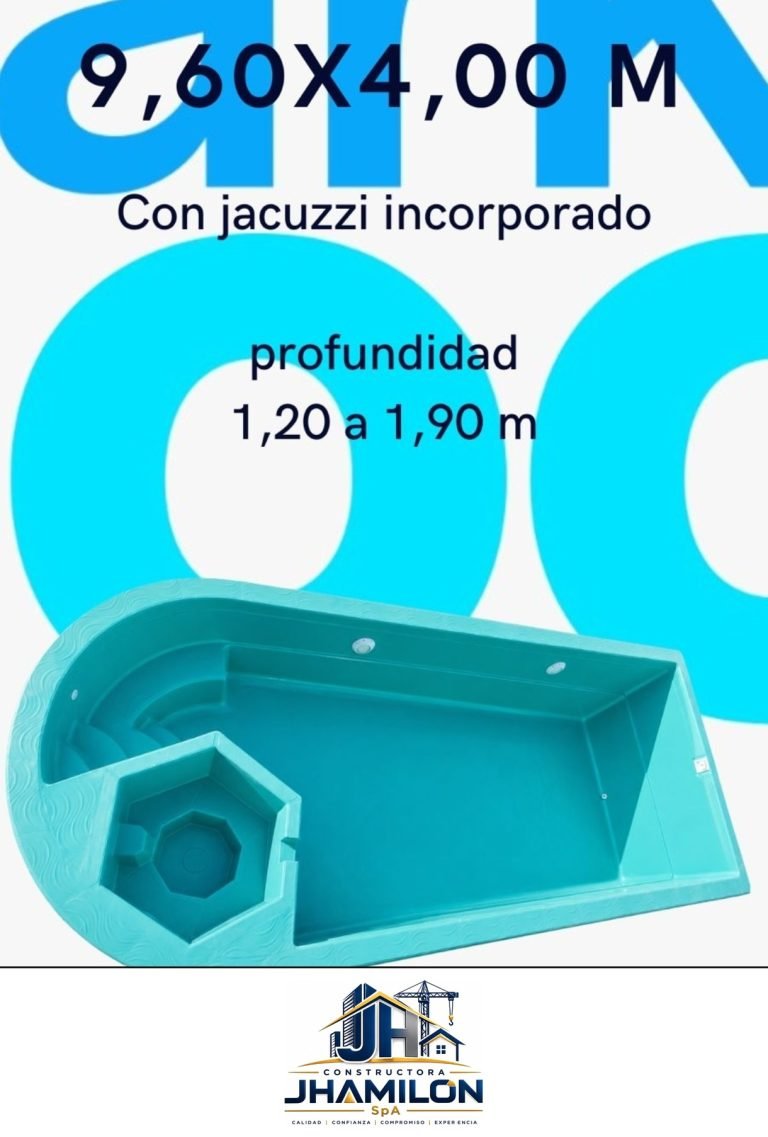 Piscina de fibra de vidrio 9,60 × 4,00 m — Con jacuzzi incorporado