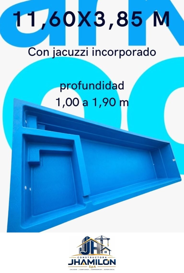 Piscina de fibra de vidrio 11,60 × 3,85 m — Con jacuzzi incorporado