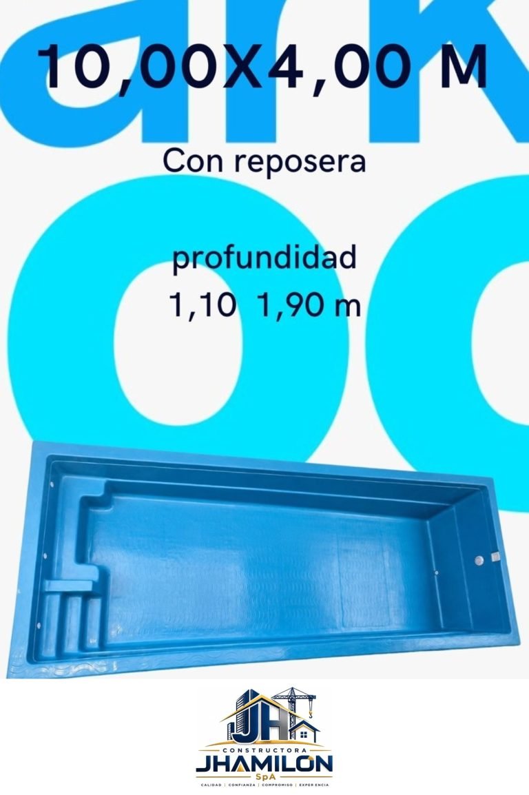 Piscina de fibra de vidrio 10,00 × 4,00 m — Con reposera