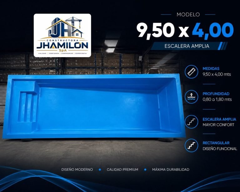 Piscina de fibra de vidrio 9,50 × 4,00 m — Escalera amplia
