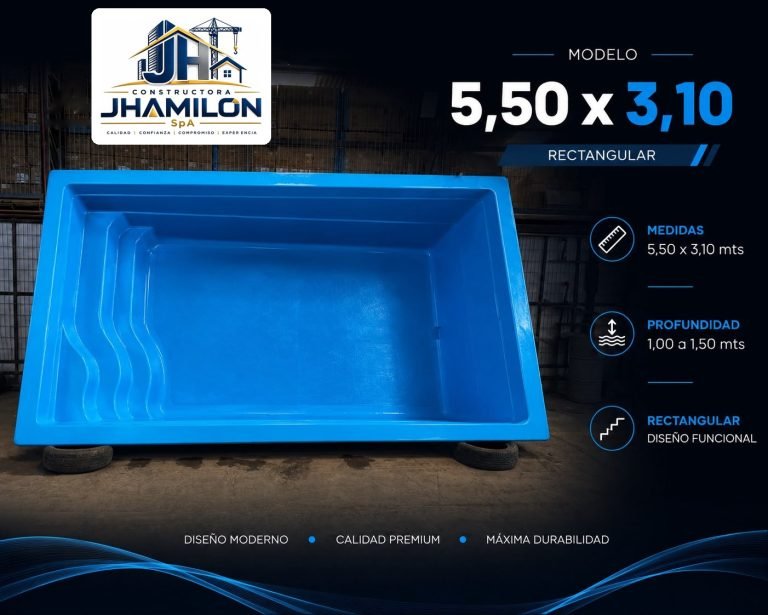 Piscina de fibra de vidrio 5,50 × 3,10 m — Rectangular