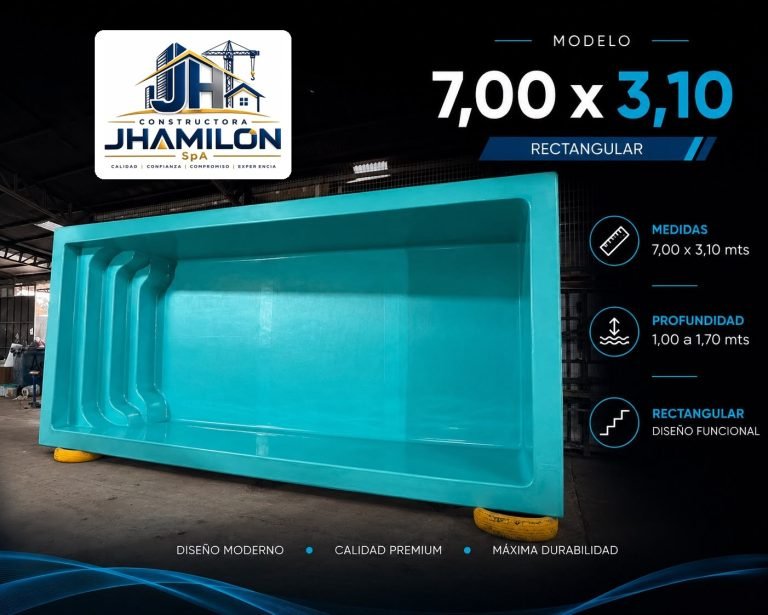 Piscina de fibra de vidrio 7,00 × 3,10 m — Rectangular