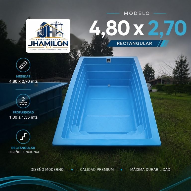 Piscina de fibra de vidrio 4,80 × 2,70 m — Rectangular
